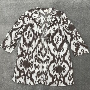 Chico's Jacket Womens 2 (Medium) White Brown 100% Linen Cardigan Topper Cover Up
